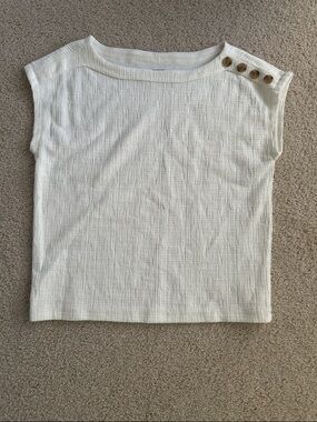 LOFT Outlet White Textured Shoulder-Button Tank